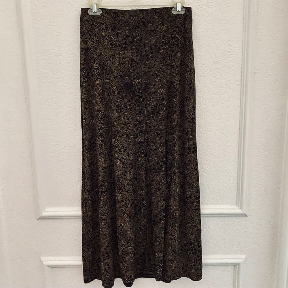 Paisley / Floral Printed Mid-Slit Maxi Skirt